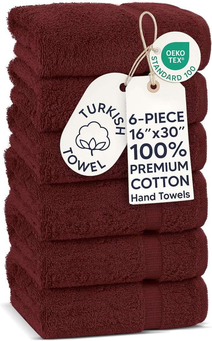 Chakir Turkish Linens 100% Cotton 6-Pack Hand Towels 16x30, Cranberry | Premium by ChakirTurkishLinens