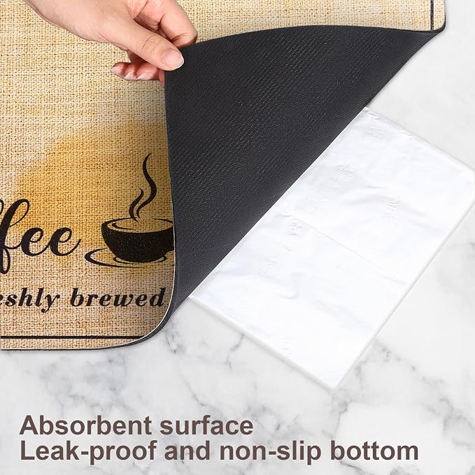 CooRug Fashion Coffee Mat, Dish Drying Mat 16" x 24" Beige | Hide Stain - Image 8