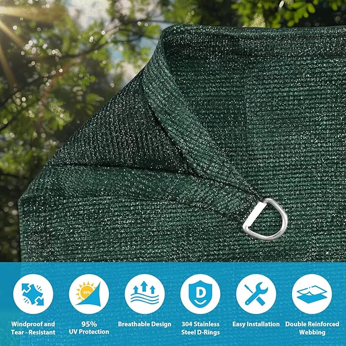 Amagenix Sun Shade Sail 5X8 Curved Edge Outdoor Shade Canopy Dark Green Breathable 95% UV Block Shade Cloth for Patio Garden Backyard (We Make Custom Size)