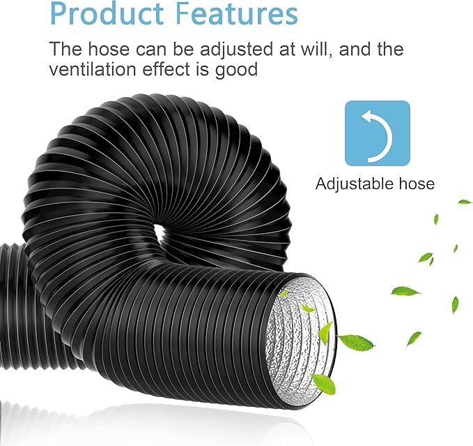 Hon&Guan 5 inch Air Duct - 16 FT Long, Black Flexible Ducting HVAC Ventilation Air Hose for Grow Tents, Dryer Rooms,Kitchen