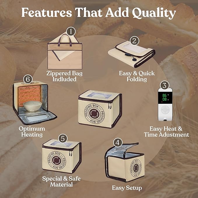 Bread Proofing Box – Bread Proofer, Dough Fermentation Box with Carry Bag, Sourdough Starter Warmer, Foldable & Zippered, Temp & Timer Controller, Ideal for Pizza, Yogurt, Kombucha – For Home Bakers