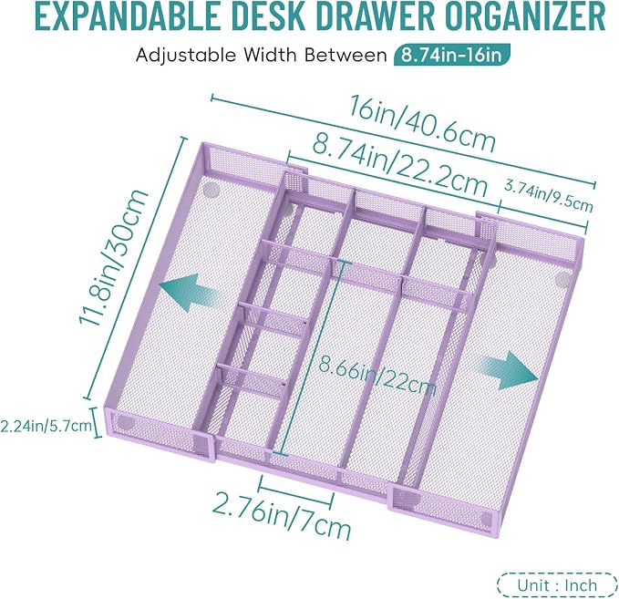 Expandable Desk Drawer Organizer, 10 Adjustable Compartment, expands from 8.74 - Image 2
