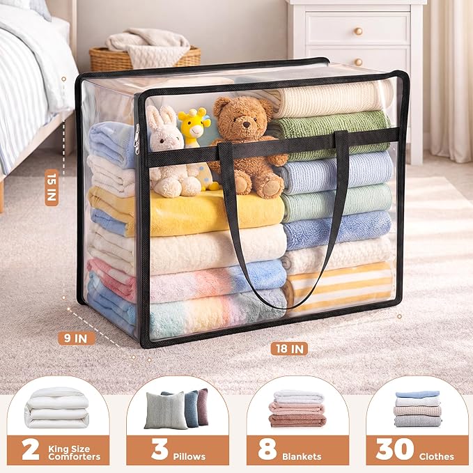 6 Pack Clear Storage Bags for Clothes, 45L Closet Organizers and Storage | - Image 2