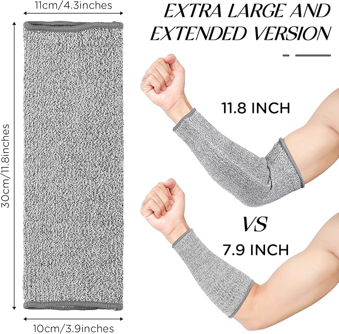 Neer 4 Pair Protective Arm Sleeves for Thin Skin Anti-Cut Burn Resistant Cover Forearm Sleeve for Cooking Construction(Black, Gray, 11.8 Inch)
