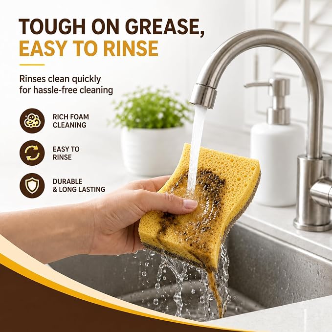 Natural Kitchen Sponges for Dish, Non-scratch cleaning, Rich lasting foam - Image 4