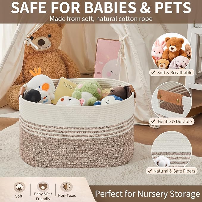 Laundry Hamper with Handles, 72L Rope Laundry Basket, Light Brown - Image 8