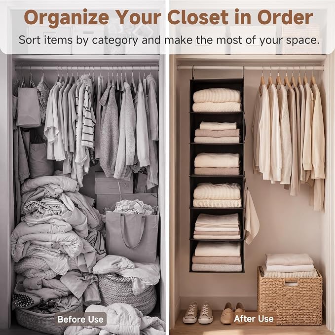StorageWorks Hanging Closet Organizer 6-Shelf, Separable Two 3 Shelf Closet - Image 5