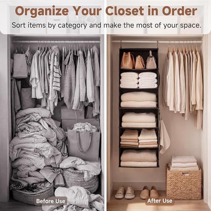 StorageWorks Hanging Closet Organizer 6-Shelf, Jumbo Separable Two 3 Shelf - Image 4