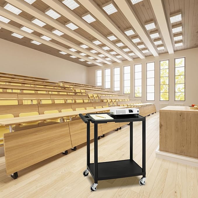 Norwood Commercial Furniture 2-Tier Mobile Utility AV Cart with Casters, Rolling Presentation and Media Cart on Wheels, Black