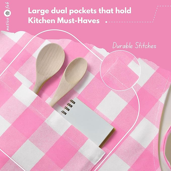 Native Fab Kitchen Apron 2 Pack - 100% Cotton Adjustable, Durable Apron with Pockets, Perfect for Cooking, Baking, Grilling