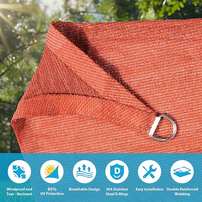 Amagenix Sun Shade Sail 10'X13' Curved Edge Outdoor Shade Canopy Rust Red Breathable 95% UV Block Shade Cloth for Patio Garden Backyard (We Make Custom Size)