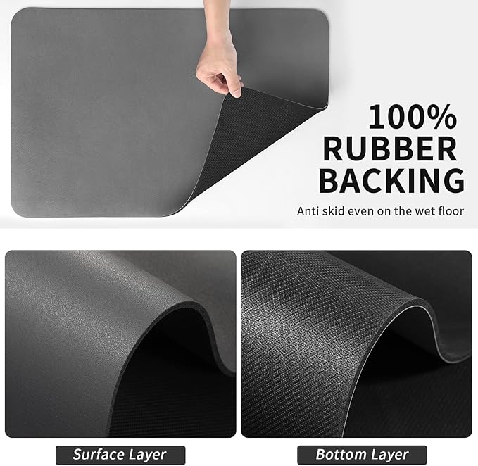 Dish Drying Mat for Kitchen Counter, Heat Resistant Drainer Mats with Non-slip Rubber Backed, Hide Stain Kitchen Super Absorbent Draining Mat, Easy to Clean Dish Rack Pad, Dark Grey 16"x18"