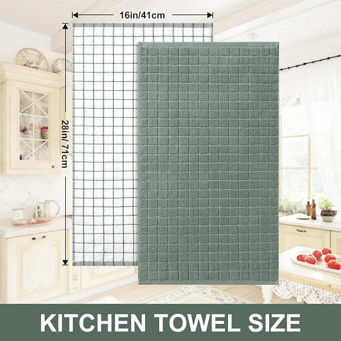 Homaxy Large Premium Cotton Kitchen Towels 16"x 28", 8 Pack, Sage Green - Image 5