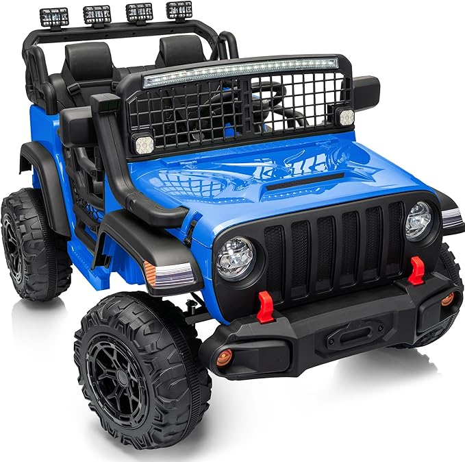 2 Seater Ride on Car Toy, 12V Electric Car for Kids 4-8 with Remote Control, Capacity 110 lb, LED Light - Blue