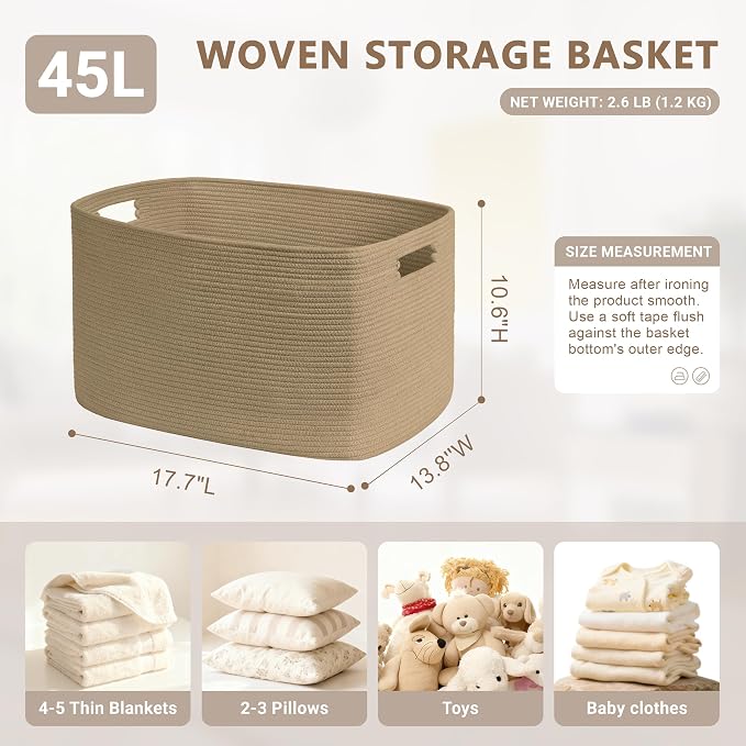 45L Small Woven Laundry Basket Hamper - Image 2