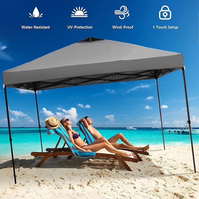 Saemoza 10x10 Pop Up Canopy Tent with One Push Setup, Portable Sun Shade Tent, Instant Easy Up Canopy with 4-Sidewalls & Handbag, Outdoor Fldable Gazebo with Vent Top, Grey.