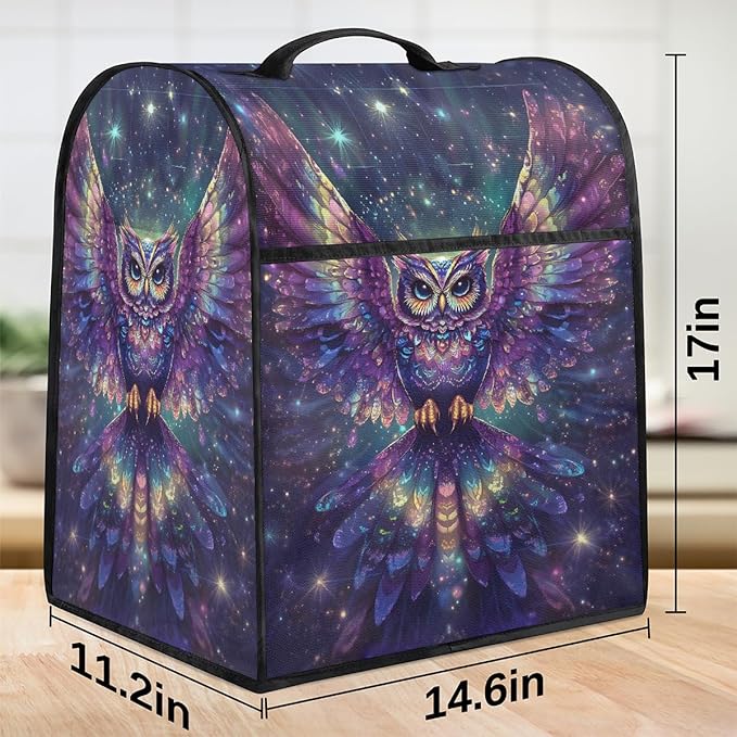 Kitchen Aid Mixer Cover Animal Glowing Owl Stand Mixer Cover Compatible with 6-8 Quarts Stand Mixers, Dust Covers with Zipper Pocket Foldable Washable Kitchen Aid Organizer Bag