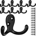 IBosins 8 Pack Black Double Prong Coat Hooks Wall Mounted by IBosins