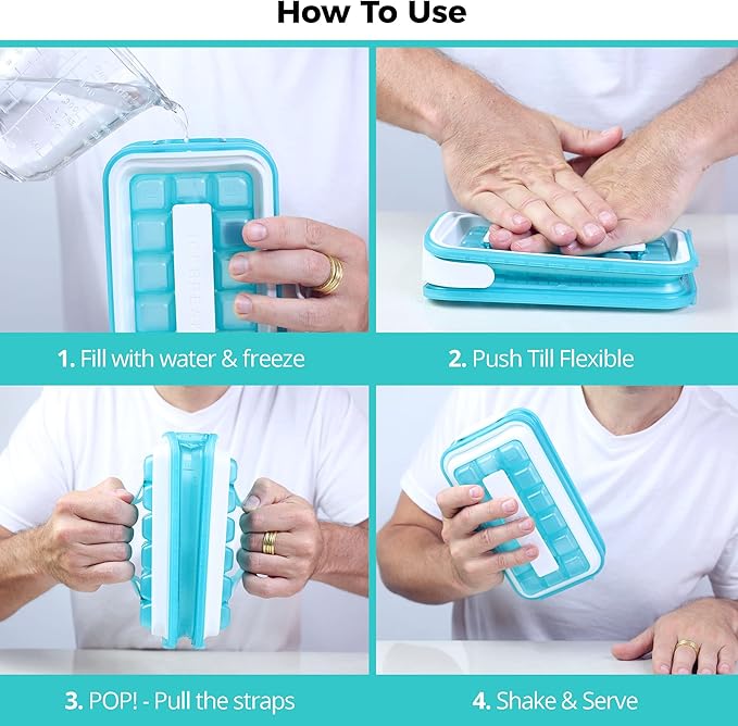 Ice Cube Tray with Lid - NO SPILL Innovative Patented Ice Tray for Freezer - NO TOUCH Silicone Ice Cube Tray for Freezer - This Ice Maker Makes 18 Cubes/Serv and 54/Day - Ice Cube Mold by ICEBREAKER