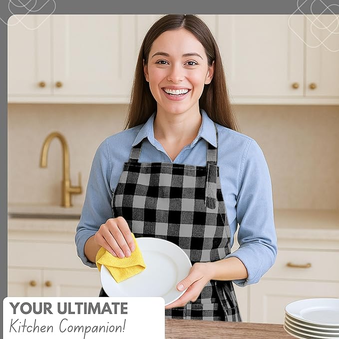 Native Fab Kitchen Apron 2 Pack - 100% Cotton Adjustable, Durable Apron with Pockets, Perfect for Cooking, Baking, Grilling