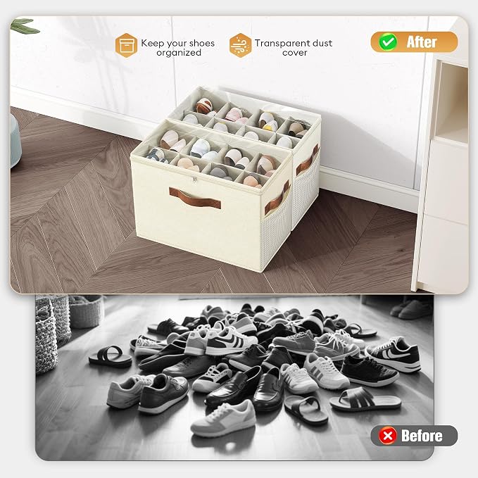 2 Pack Shoe Organizer for Closet, Foldable Shoe Storage - Image 3