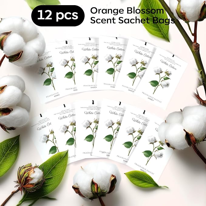 MYARO 12 Pack White Cotton Scented Sachets, Closet Deodorizer Car Freshener - Image 4