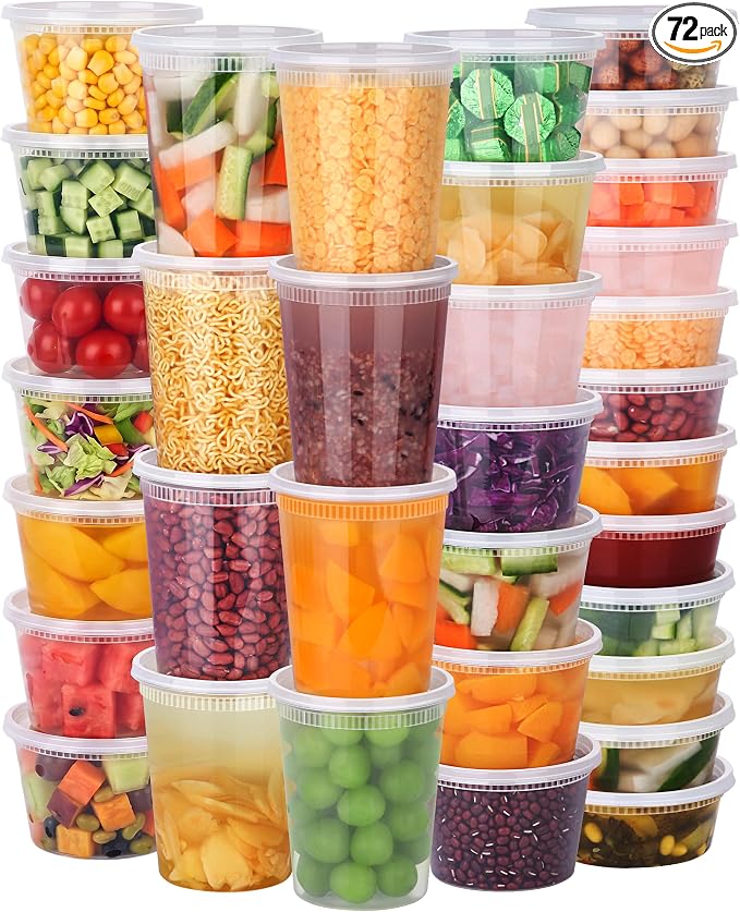 72 Sets Deli Containers with Lids, 32/16/8 oz X 24 Set Each | Leak-Proof & BPA by NESCCI