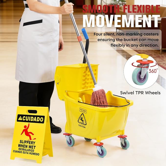 Matthew Cleaning 34 Quart Commercial Mop Bucket INCL.Wet String Mop - Image 5