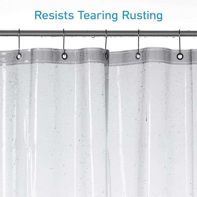 EHZNZIE Clear Black Shower Curtain Liner 72x72, PEVA Waterproof Bath Curtain - Image 3