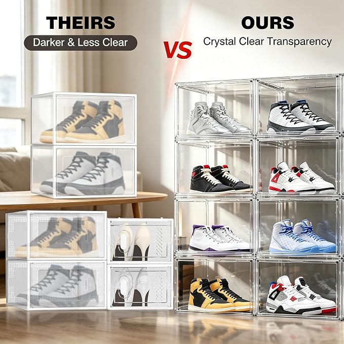 5 Pack Clear High-Top Sneaker Boxes, Wide Magnetic Door, Acrylic Shoe Box - Image 4