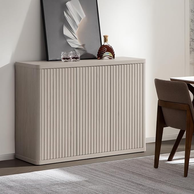 SICOTAS Buffet Cabinet with Storage Accent Sideboard with 6 Doors Modern 93.2" Credenza Fluted Buffet Table Media Console Cabinet Entryway Cabinets for Living Room Kitchen Dining Room Hallway