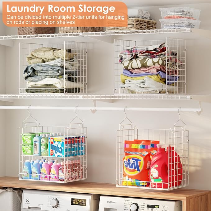 Extended Width Hanging Closet Organizer, 8 Tier Wire Storage Shelves - Image 2