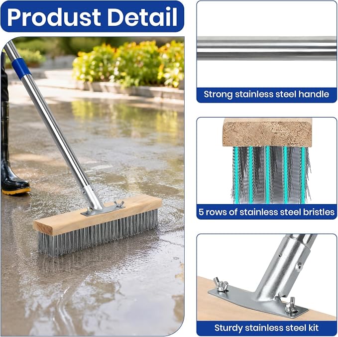 Stainless Steel Deck Scrub Brush, Outdoor Broom - Image 2