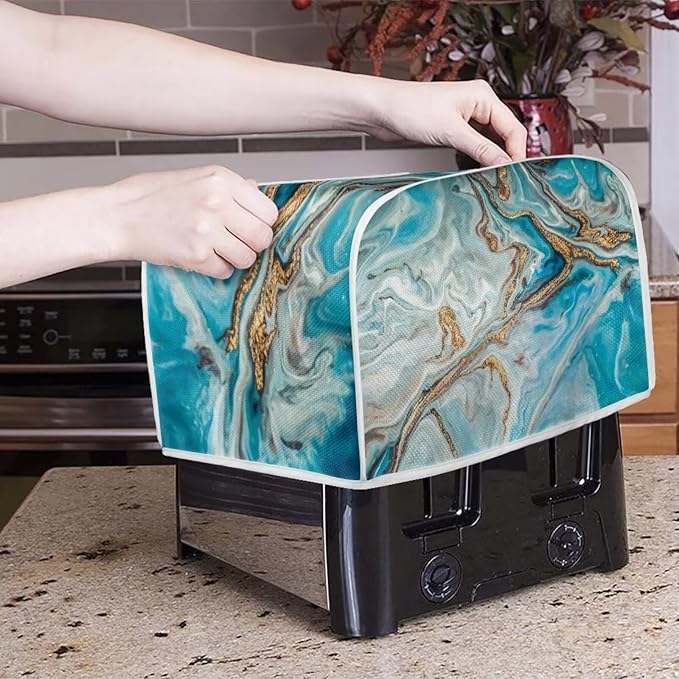 Teal Marble Toaster Dust Cover with Top Hook 2 Slice Kitchen Small Appliance Bread Toaster Oven Dustproof Cover Bakeware Protector