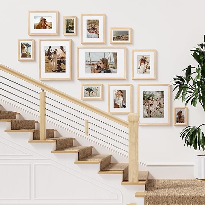 Vittanly 5x5 Picture Frame Set of 2, Solid Wood Frame for Wall or Tabletop, Natural