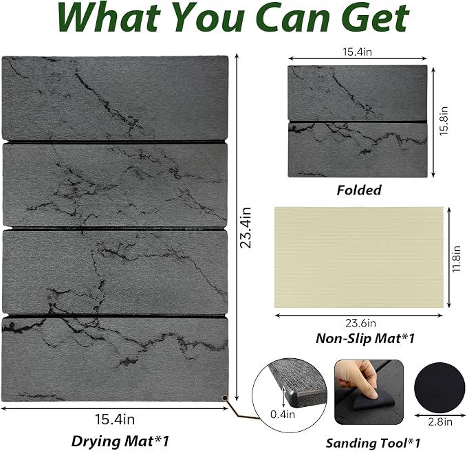 Large Stone Drying Mat for Kitchen Counter, Water-Absorbent Marble Diatomaceous - Image 3