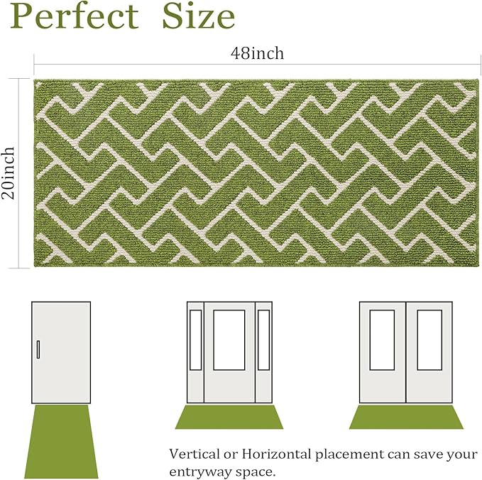 hicorfe Dirt Trapper Indoor Doormat,20"x48" Welcome Door mat,Non Slip Backing Washable Door Mats,Absorbent and Resistant Low-Profile Entrance Inside Floor Mat for Front Back Door,Entryway (Sage Green)