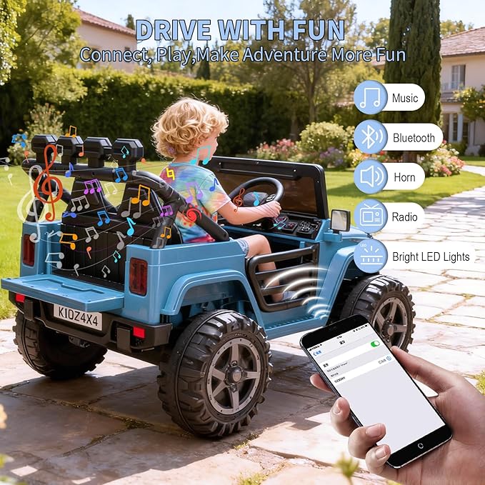 Kids 24v 2-Seater Electric Ride on Car,24v 4x4 Kids Electric Truck with Remote Control,2-Seater Ride-on Car, Spring Suspension & LED Lights for Backyard Exploration
