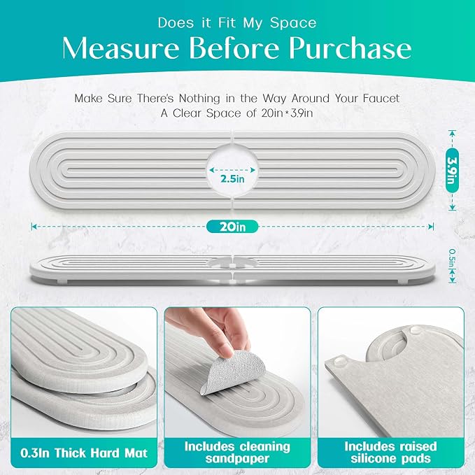 Stone Faucet Mat for Kitchen Sink – Diatomite Fast-Drying Stone Tray, Faucet - Image 4