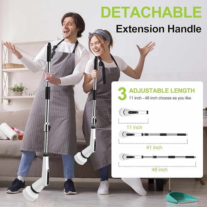 Dreazu Electric Spin Scrubber, 10-in-1 Shower Scrubber & Retractable Long Handle - Image 2