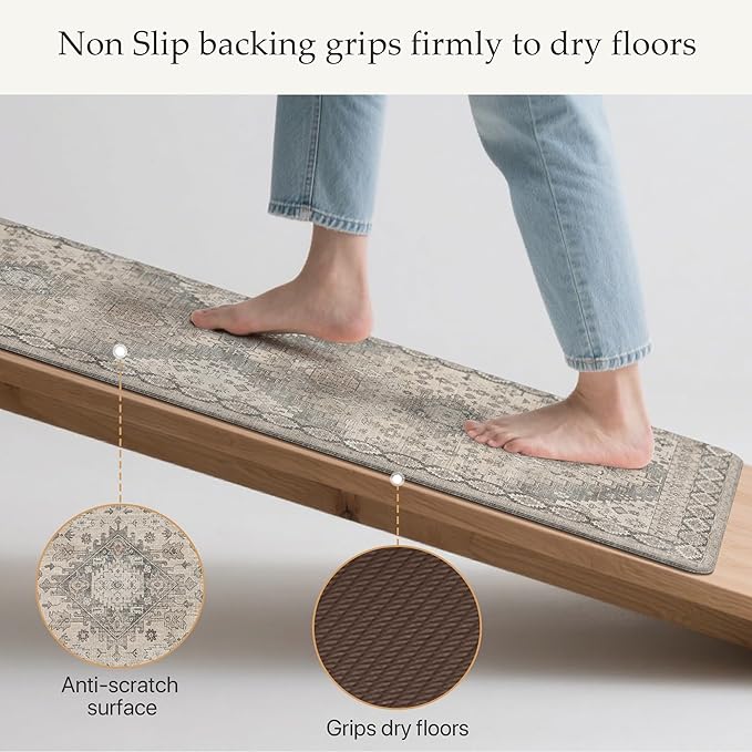 GENIMO Kitchen Mats for Floor, 2PCS Kitchen Rugs Non Slip Washable, Waterproof Anti Fatigue Mat, Comfort Standing Runner Rug for Sink, Office, Laundry, Home, 17.3"x59"+17.3"x30", Blush Camel