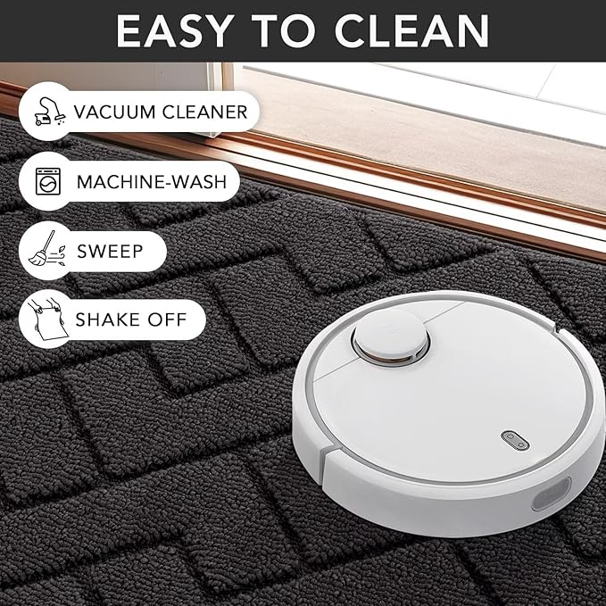 hicorfe Dirt Trapper Indoor Doormat,20"x48" Welcome Door mat,Non Slip Backing Washable Door Mats,Absorbent and Resistant Low-Profile Entrance Inside Floor Mat for Front Back Door,Entryway (Charcoal)