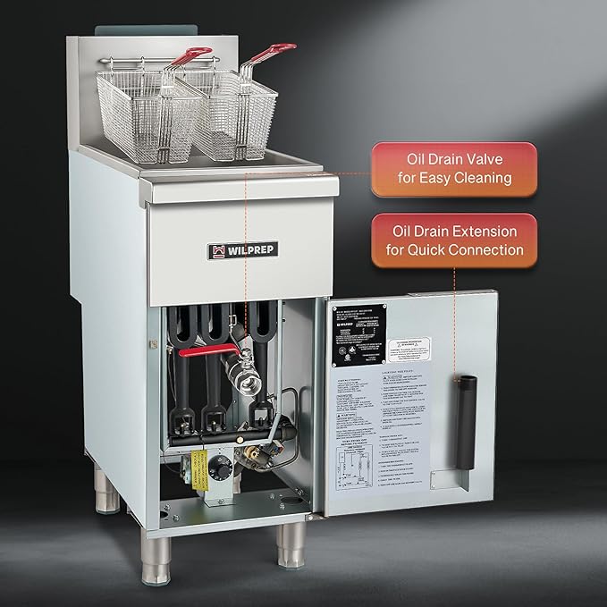 WILPREP Commercial Gas Floor Fryer, 4 Burner Commercial Deep Fryer with 2 Baskets 120000 BTU 50 lb Capacity 400°F Constant Temperature, Stainless Steel Liquid Propane Deep Fryer for Restaurant Kitchen