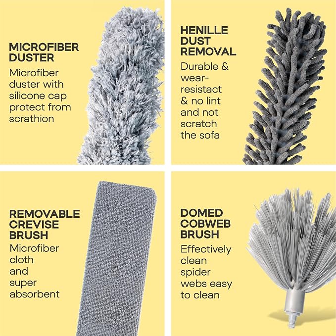 Microfiber Feather Duster with Extension Pole 100 Inches, Cleaning Brush - Image 3