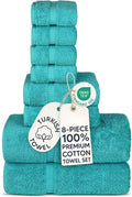 Chakir Turkish Linens 100% Cotton 8-Piece Towel Set, Aqua | Premium Towel Set by ChakirTurkishLinens