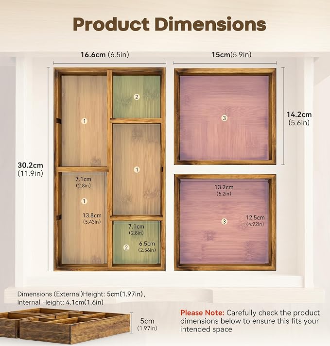 KOCWELL Bamboo Desk Drawer Organizer - Image 2