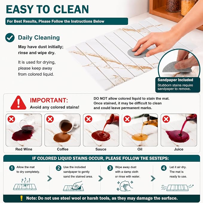 3 Pcs Large Stone Dish Drying Mat - Image 5