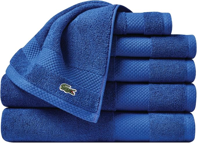 Lacoste Heritage Supima Cotton 6-Piece Towel Set, Surf Blue | Highly Absorbent by Unknown