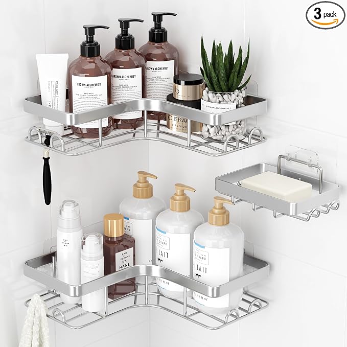 Sakugi Corner Shower Caddy, Soap Holder & Hooks by Sakugi