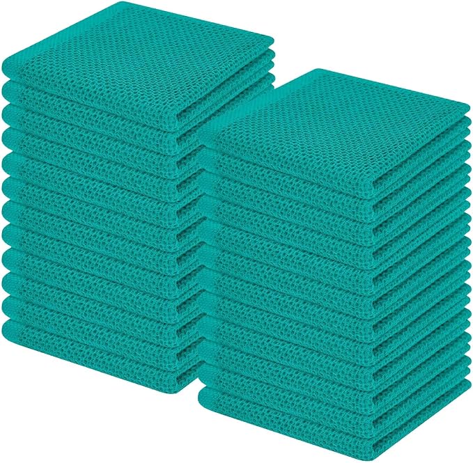 Homaxy 100% Cotton Waffle Weave Kitchen Dish Cloths 24-Pack, Teal | 12 x 12 by Homaxy
